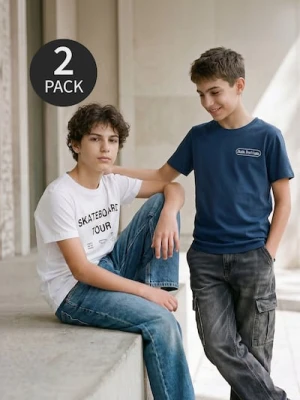 Sinsay - Bawełniane koszulki z nadrukiem w stylu skate 2 pack - wielobarwny