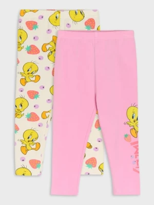 Sinsay - Bawełniane legginsy 2 pack Looney Tunes - kremowy