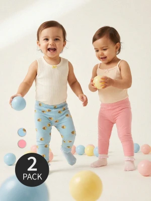 Sinsay - Bawełniane legginsy 2 pack - niebieski