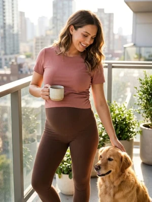 Sinsay - Bawełniane legginsy ciążowe - brązowy