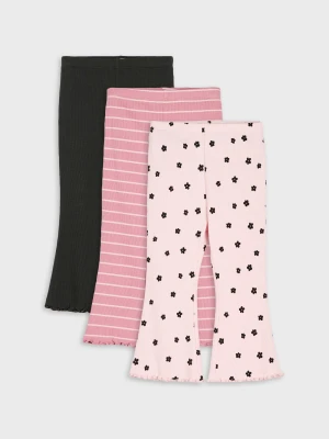Sinsay - Bawełniane legginsy flare z prążkowanej dzianiny 3 pack - różowy