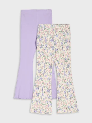 Sinsay - Bawełniane legginsy flare z prążkowanej dzianiny z motywem kwiatowym - wielobarwny