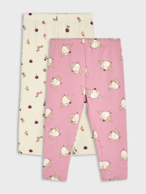 Sinsay - Bawełniane legginsy z motywem kwiatów i sów 2 pack - granatowy