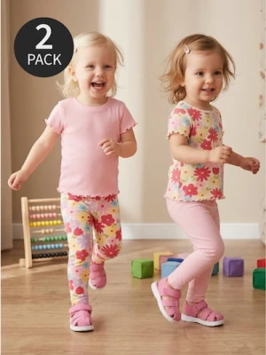 Sinsay - Bawełniane legginsy z motywem kwiatowym 2 pack - kremowy