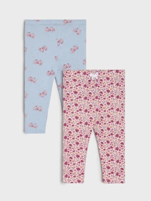 Sinsay - Bawełniane legginsy z motywem kwiatowym i kokardy 2 pack - różowy