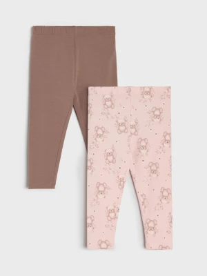 Sinsay - Bawełniane legginsy z motywem misiów 2 pack - różowy