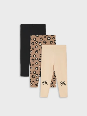 Sinsay - Bawełniane legginsy z motywem panterki 3 pack - beżowy