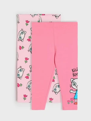 Sinsay - Bawełniane legginsy z nadrukiem 2 pack Kicia Kocia - różowy