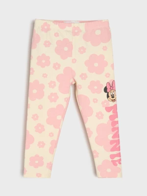 Sinsay - Bawełniane legginsy z nadrukiem Minnie Mouse - kremowy