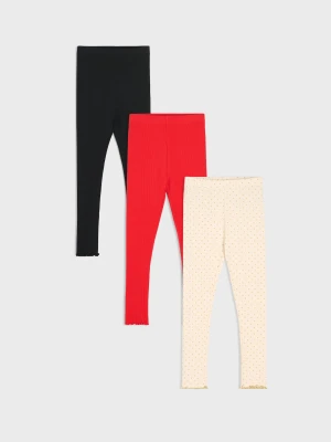 Sinsay - Bawełniane legginsy z ozdobnymi falbanami 3 pack - wielobarwny