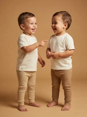 Sinsay - Bawełniane legginsy z prążkowanej dzianiny 2 pack - beżowy