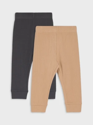 Sinsay - Bawełniane legginsy z prążkowanej dzianiny 2 pack - brązowy