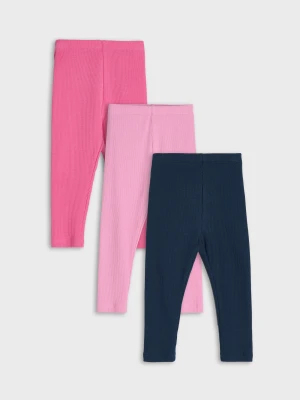 Sinsay - Bawełniane legginsy z prążkowanej dzianiny 3 pack - różowy