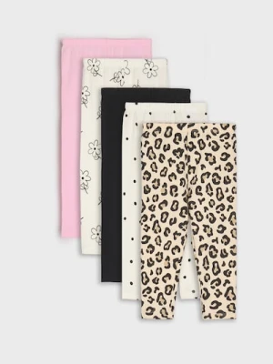 Sinsay - Bawełniane legginsy ze wzorem 5 pack - kremowy