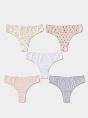 Sinsay - Bawełniane majtki brazilian z motywem kwiatowym 5 pack - wielobarwny