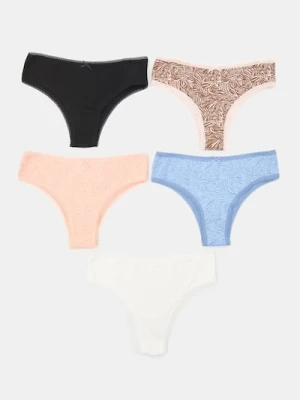 Sinsay - Bawełniane majtki brazilian z motywem roślinnym 5 pack - wielobarwny