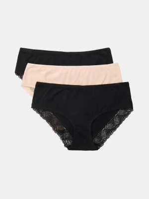 Sinsay - Bawełniane majtki hipster z koronką 3 pack - wielobarwny