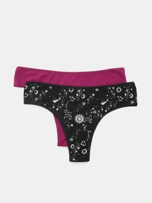 Sinsay - Bawełniane majtki stringi 2 pack - wielobarwny