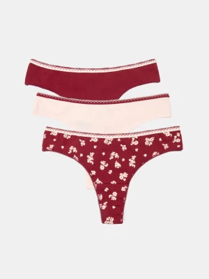 Sinsay - Bawełniane majtki stringi 3 pack - wielobarwny