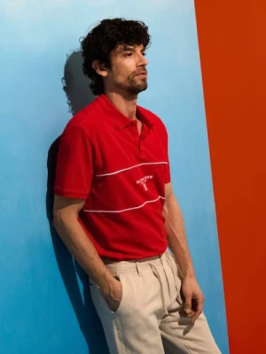 Sinsay - Bawełniane polo z haftem - czerwony