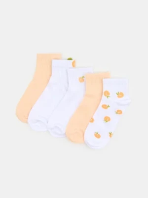 Sinsay - Bawełniane skarpetki z motywem brzoskwiń 5 pack - pomarańczowy