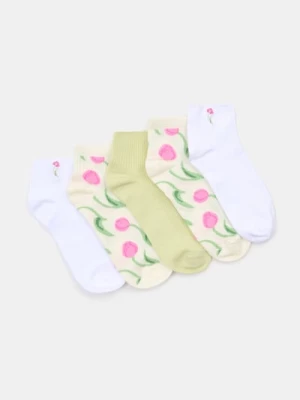 Sinsay - Bawełniane skarpetki z motywem kwiatowym 5 pack - wielobarwny