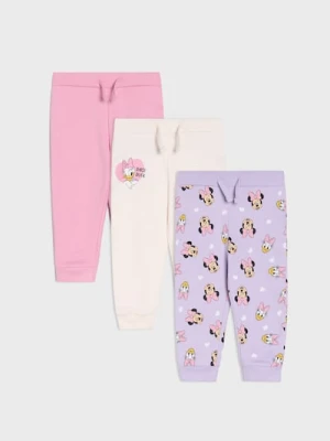 Sinsay - Bawełniane spodnie 3 pack Minnie Mouse - kremowy