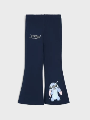 Sinsay - Bawełniane spodnie flare z cyrkoniami Stitch - granatowy