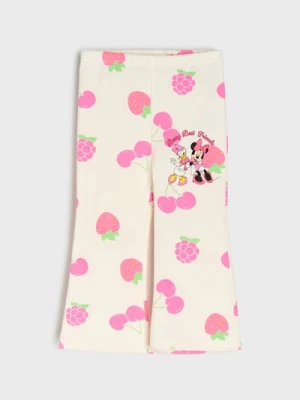 Sinsay - Bawełniane spodnie flare z nadrukiem Minnie Mouse - kremowy