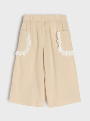 Sinsay - Bawełniane spodnie wide leg - beżowy