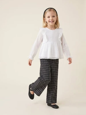 Sinsay - Bawełniane spodnie wide leg w kratę - czarny