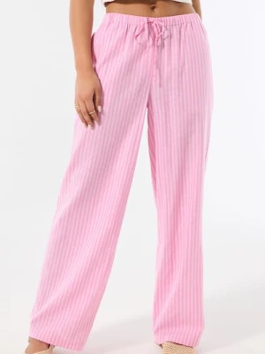 Sinsay - Bawełniane spodnie wide leg w paski - różowy