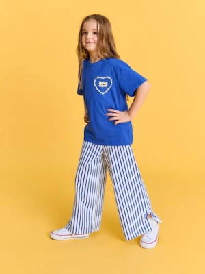 Sinsay - Bawełniane spodnie wide leg w paski - wielobarwny