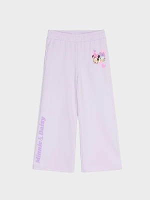 Sinsay - Bawełniane spodnie wide leg z kieszeniami i nadrukiem Minnie and Daisy - fioletowy