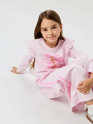 Sinsay - Bawełniane spodnie wide leg z lampasami Barbie - różowy
