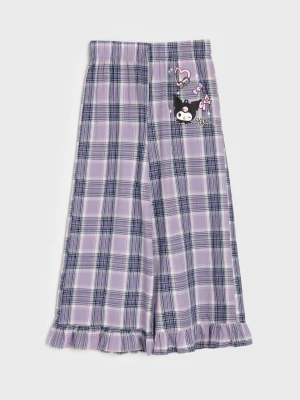 Sinsay - Bawełniane spodnie wide leg z ozdobnymi falbanami Kuromi - fioletowy
