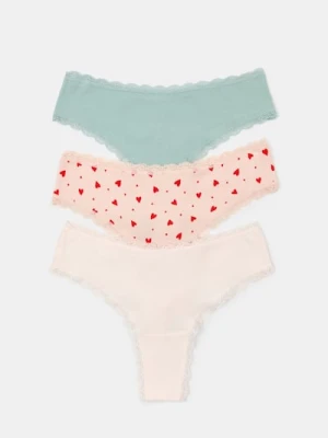 Sinsay - Bawełniane stringi z koronką 3 pack - wielobarwny