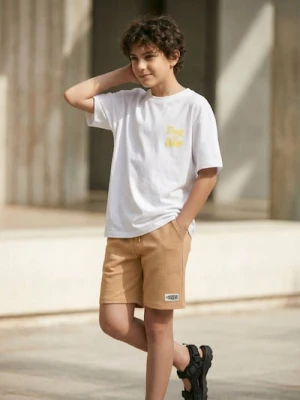 Sinsay - Bawełniane szorty loose z wafelkowej dzianiny - beżowy