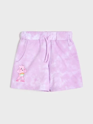 Sinsay - Bawełniane szorty tie-dye z nadrukiem Care Bears - fioletowy