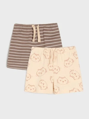 Sinsay - Bawełniane szorty wiązane w talii 2 pack - kremowy