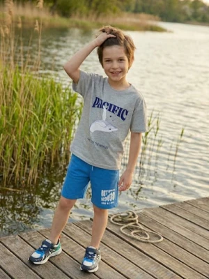 Sinsay - Bawełniane szorty z nadrukiem - niebieski