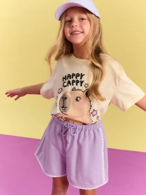 Sinsay - Bawełniane szorty z ozdobną koronką - fioletowy