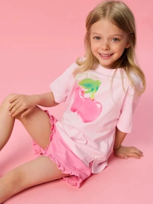 Sinsay - Bawełniane szorty z ozdobnymi falbanami - różowy