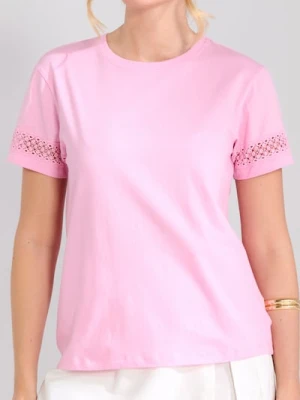 Zdjęcie produktu Sinsay - Bawełniania koszulka z ażurową wstawką - różowy