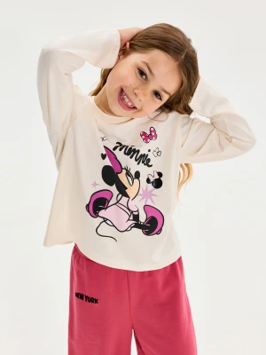 Sinsay - Bawełniania koszulka z nadrukiem Minnie Mouse - kremowy