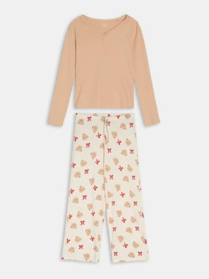 Sinsay - Bawełniania piżama dwuczęściowa z nadrukiem misiów - czerwony