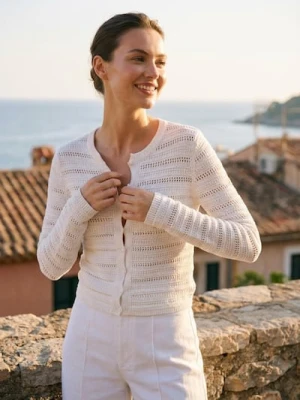 Sinsay - Bawełniany kardigan - kremowy