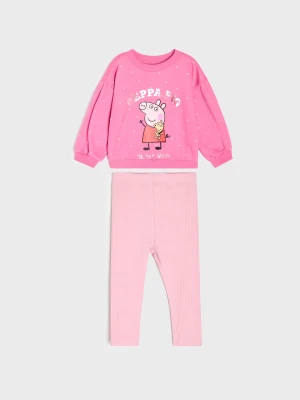 Sinsay - Bawełniany komplet: bluza crewneck i legginsy Peppa Pig - różowy