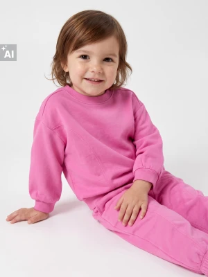 Sinsay - Bawełniany komplet: bluza crewneck i spodnie jogger z haftem - różowy
