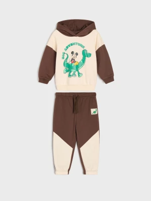 Sinsay - Bawełniany komplet: bluza hoodie i spodnie jogger z nadrukiem Mickey Mouse - beżowy